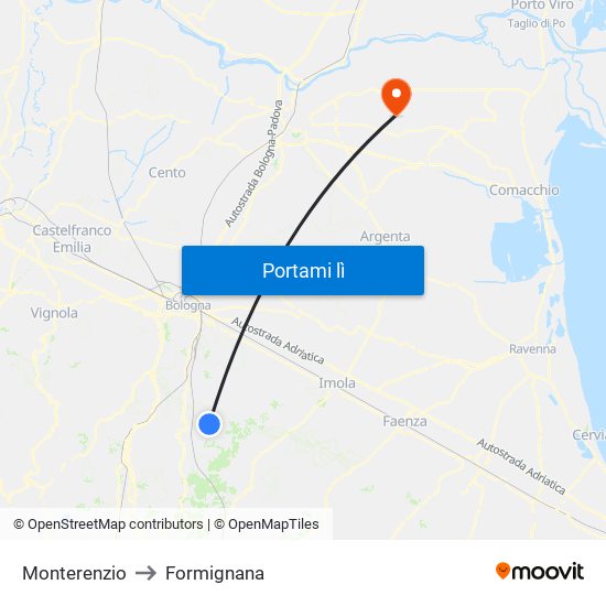 Monterenzio to Formignana map