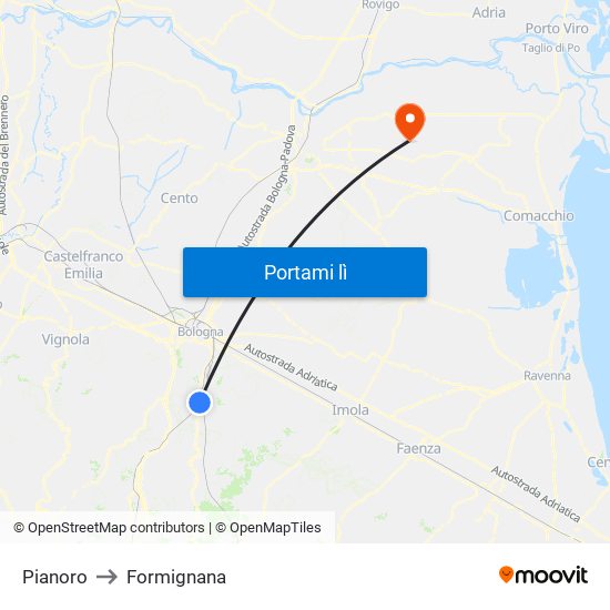 Pianoro to Formignana map