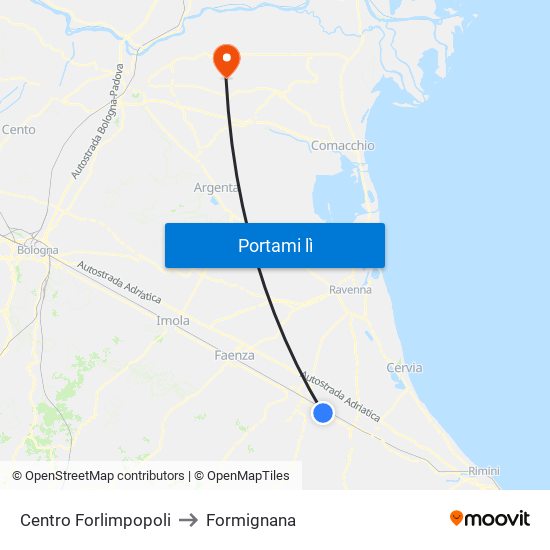 Centro Forlimpopoli to Formignana map