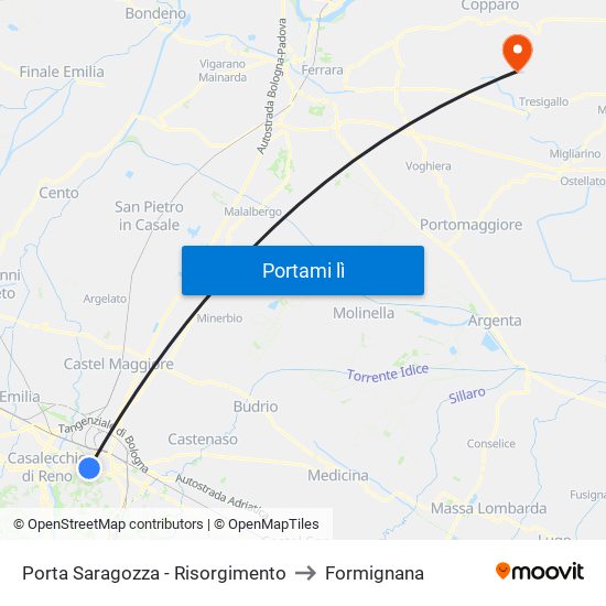 Porta Saragozza - Risorgimento to Formignana map