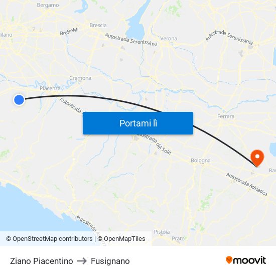 Ziano Piacentino to Fusignano map