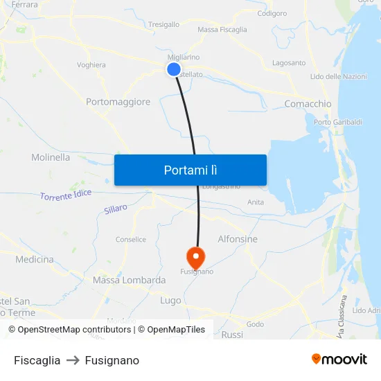 Fiscaglia to Fusignano map