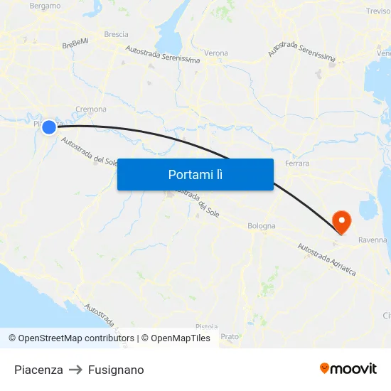 Piacenza to Fusignano map