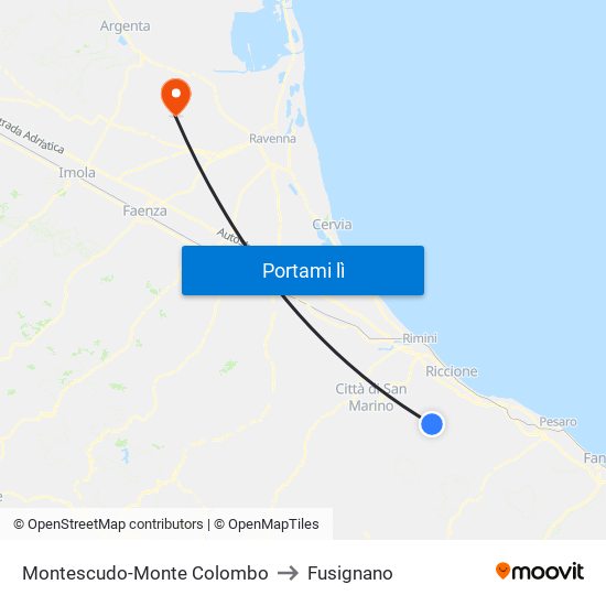 Montescudo-Monte Colombo to Fusignano map