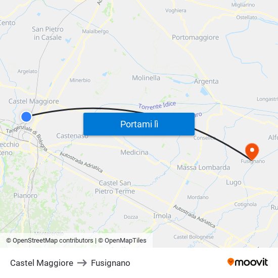 Castel Maggiore to Fusignano map