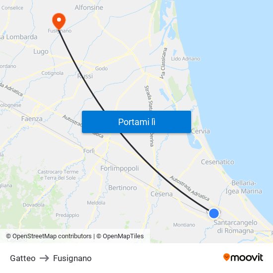 Gatteo to Fusignano map
