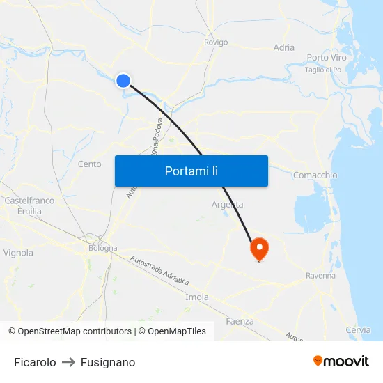 Ficarolo to Fusignano map