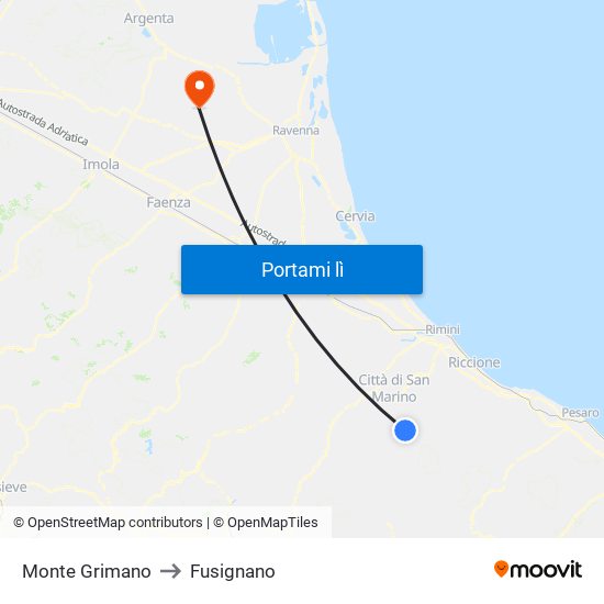 Monte Grimano to Fusignano map