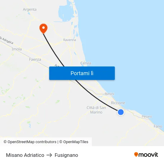 Misano Adriatico to Fusignano map