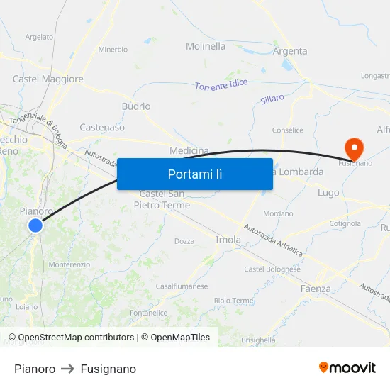 Pianoro to Fusignano map