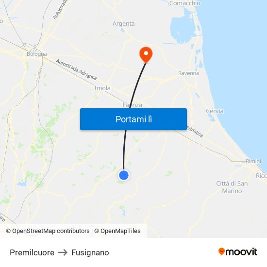 Premilcuore to Fusignano map