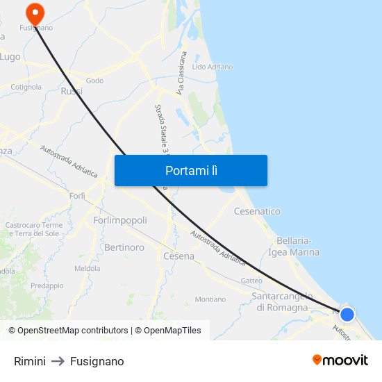 Rimini to Fusignano map