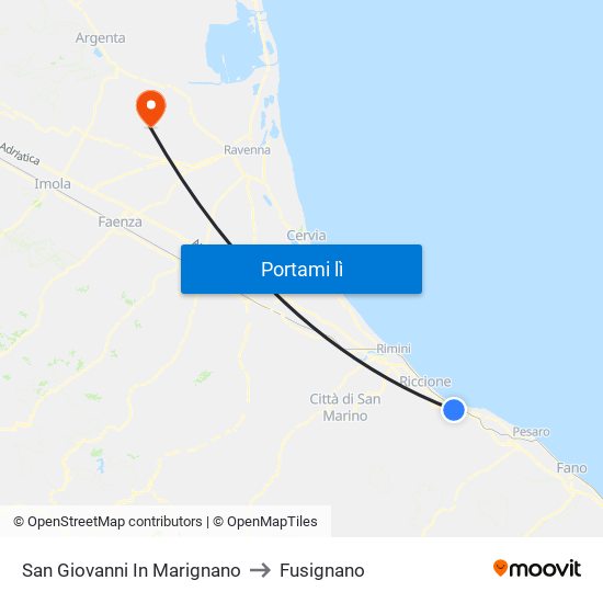 San Giovanni In Marignano to Fusignano map