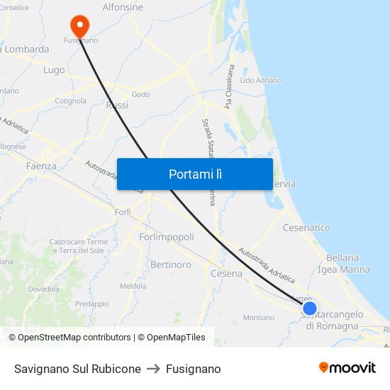 Savignano Sul Rubicone to Fusignano map