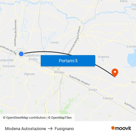 Modena Autostazione to Fusignano map