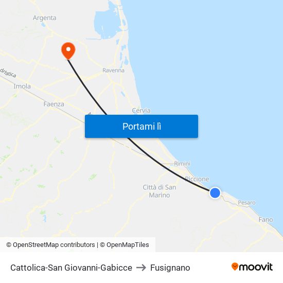 Cattolica-San Giovanni-Gabicce to Fusignano map