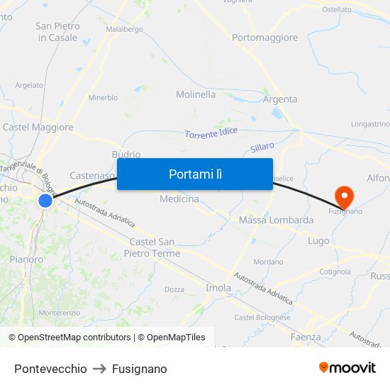 Pontevecchio to Fusignano map