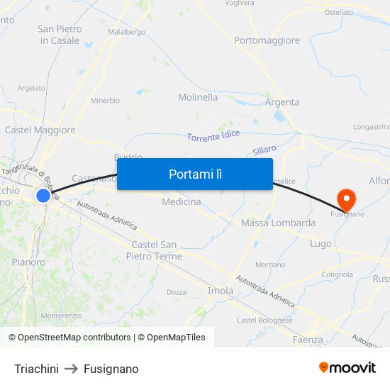 Triachini to Fusignano map