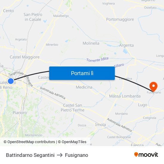 Battindarno Segantini to Fusignano map