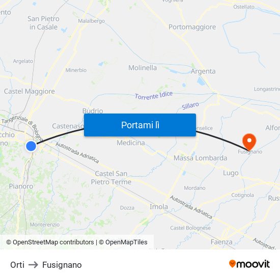 Orti to Fusignano map