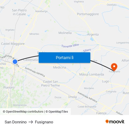 San Donnino to Fusignano map