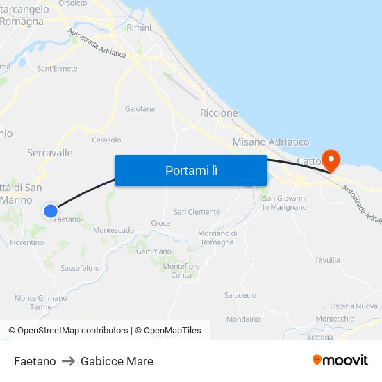 Faetano to Gabicce Mare map