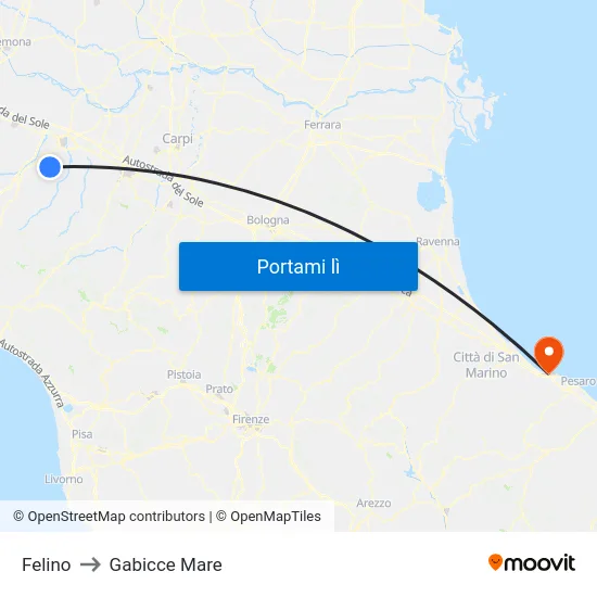 Felino to Gabicce Mare map