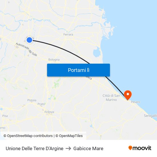 Unione Delle Terre D'Argine to Gabicce Mare map