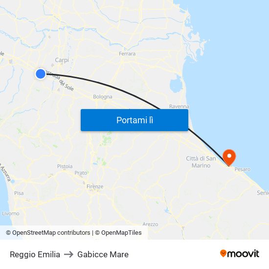 Reggio Emilia to Gabicce Mare map