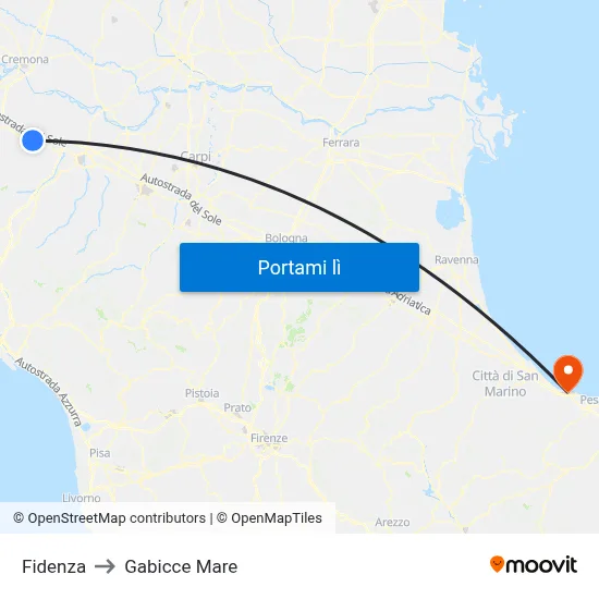 Fidenza to Gabicce Mare map
