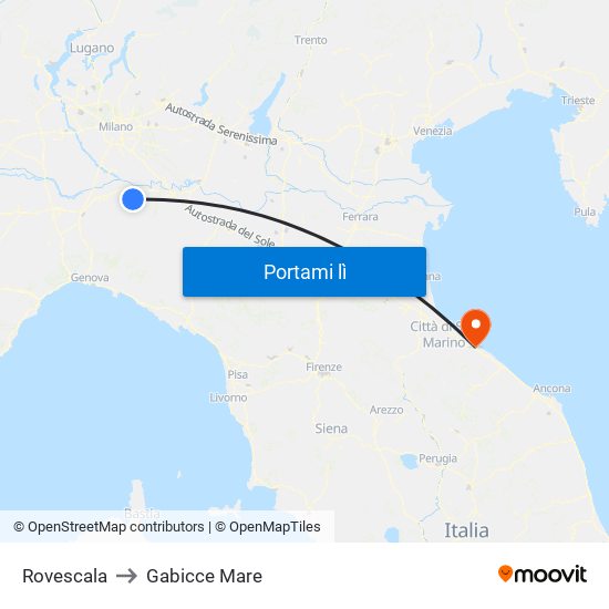 Rovescala to Gabicce Mare map