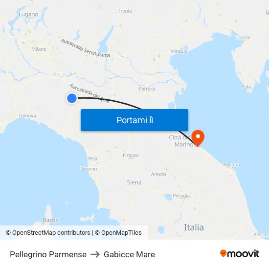 Pellegrino Parmense to Gabicce Mare map