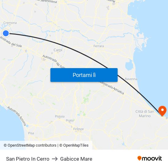 San Pietro In Cerro to Gabicce Mare map