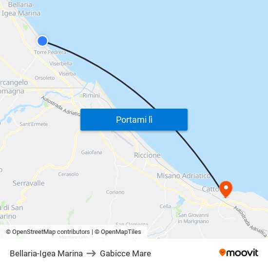 Bellaria-Igea Marina to Gabicce Mare map