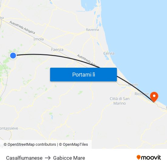 Casalfiumanese to Gabicce Mare map