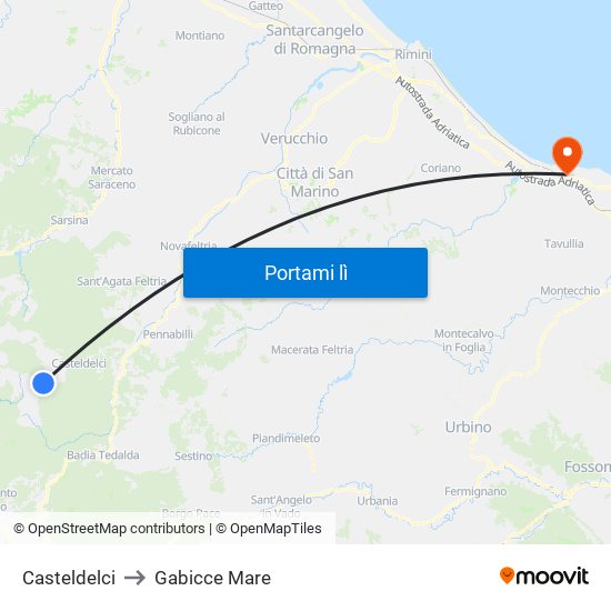 Casteldelci to Gabicce Mare map