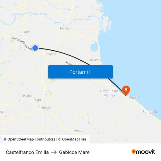 Castelfranco Emilia to Gabicce Mare map