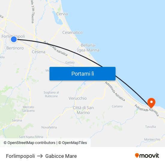 Forlimpopoli to Gabicce Mare map