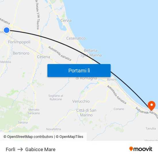 Forlì to Gabicce Mare map
