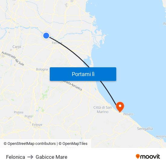 Felonica to Gabicce Mare map