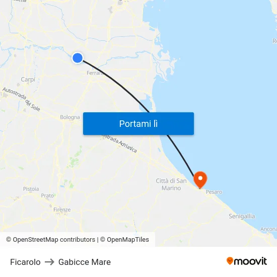 Ficarolo to Gabicce Mare map