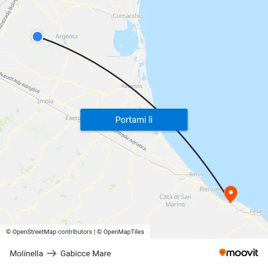 Molinella to Gabicce Mare map