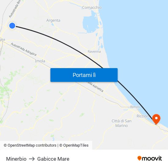 Minerbio to Gabicce Mare map
