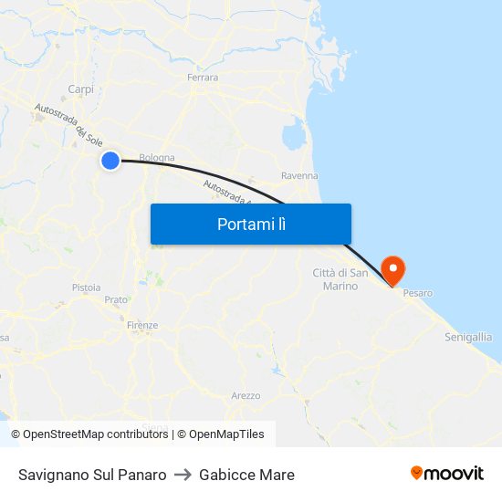 Savignano Sul Panaro to Gabicce Mare map