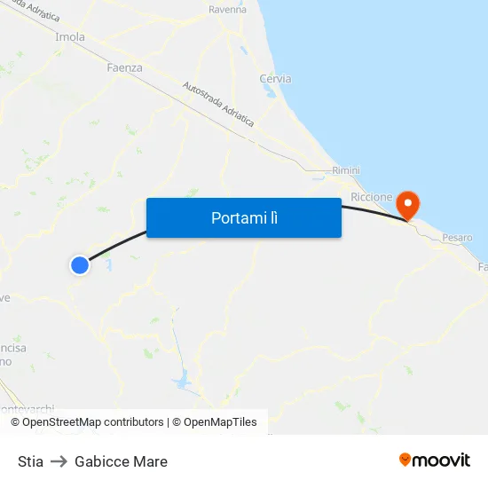 Stia to Gabicce Mare map