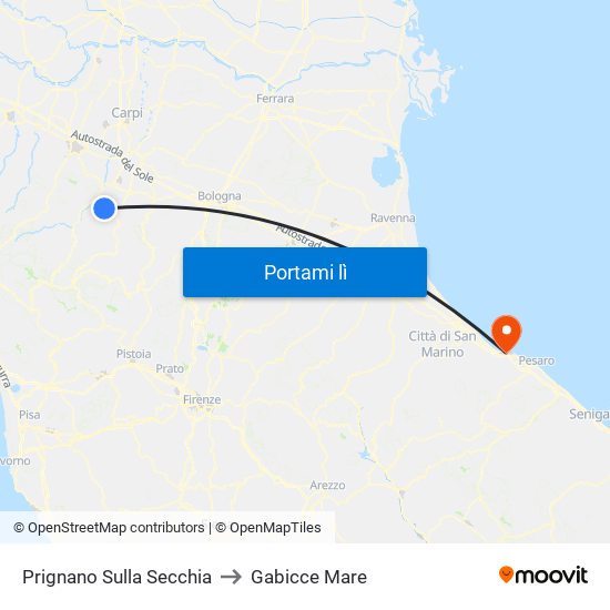 Prignano Sulla Secchia to Gabicce Mare map