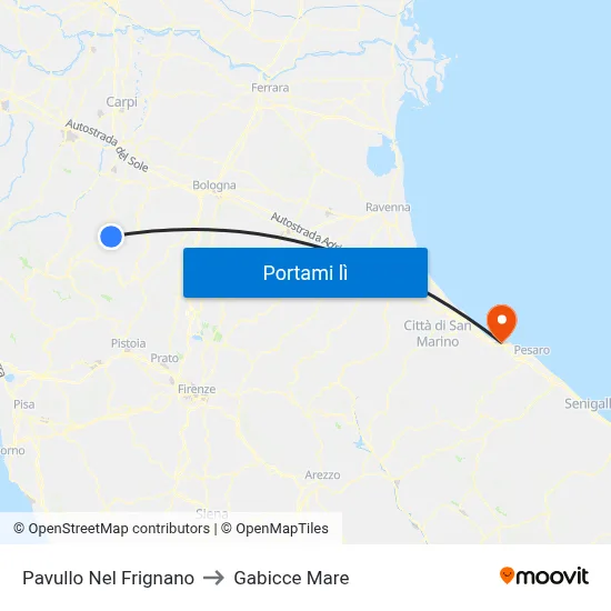 Pavullo Nel Frignano to Gabicce Mare map