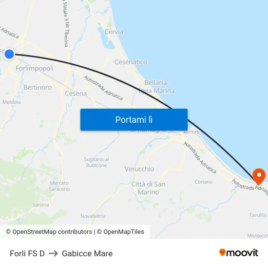 Forli FS D to Gabicce Mare map