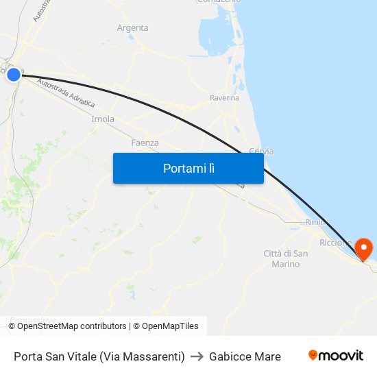 Porta San Vitale (Via Massarenti) to Gabicce Mare map