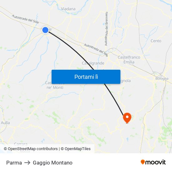 Parma to Gaggio Montano map